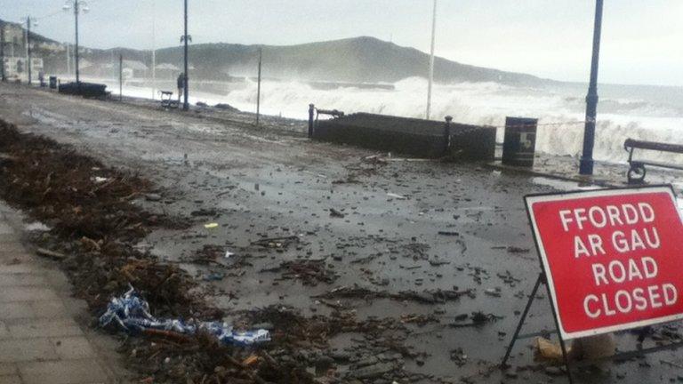 Damage caused by high tides in Aberystwyth