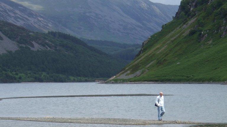 Ennerdale Water with low water levels in 2010