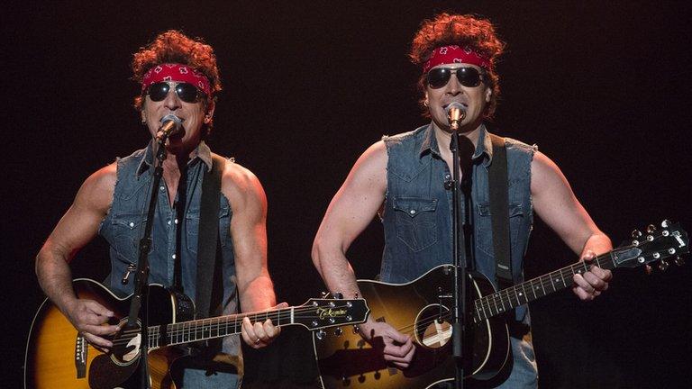 Bruce Springsteen (left) and Jimmy Fallon on 14 January 2014