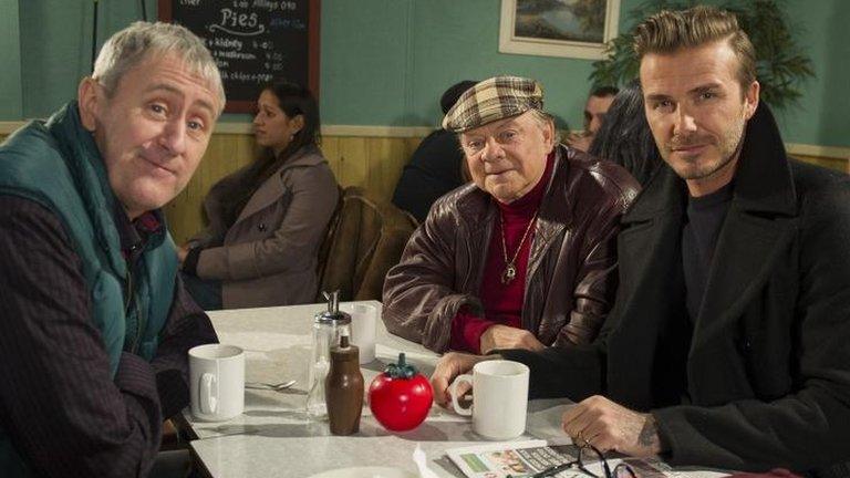 Nicholas Lyndhurst, Sir David Jason and David Beckham in a special Sport Relief episode of Only Fools and Horses