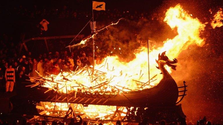 Burning Viking galley