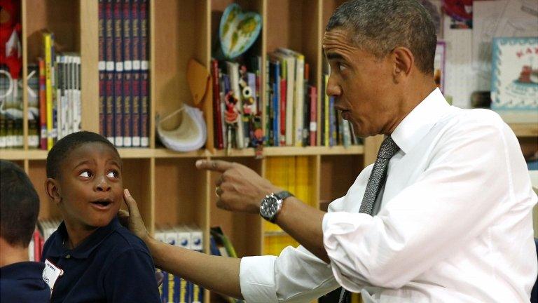 Obama in a pre-kindergarten class