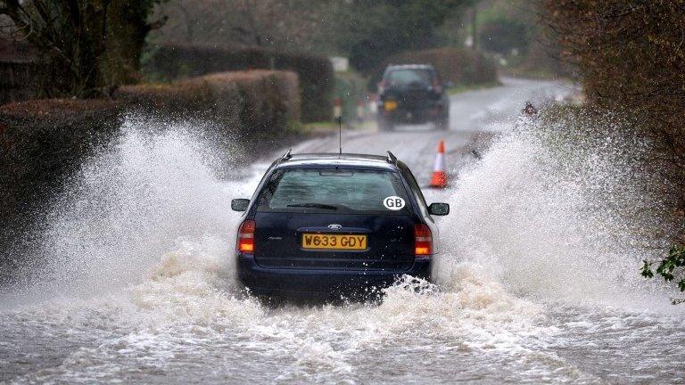 Flooded road in Hildenborough