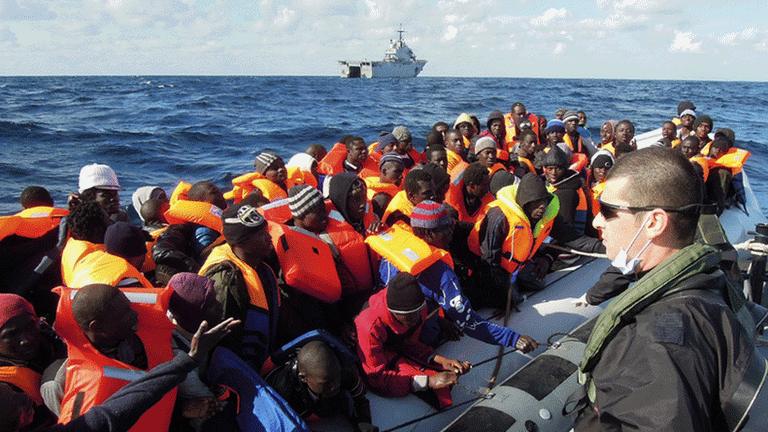 Italian sailors rescue clandestine migrants south-east of Lampedusa, 5 February