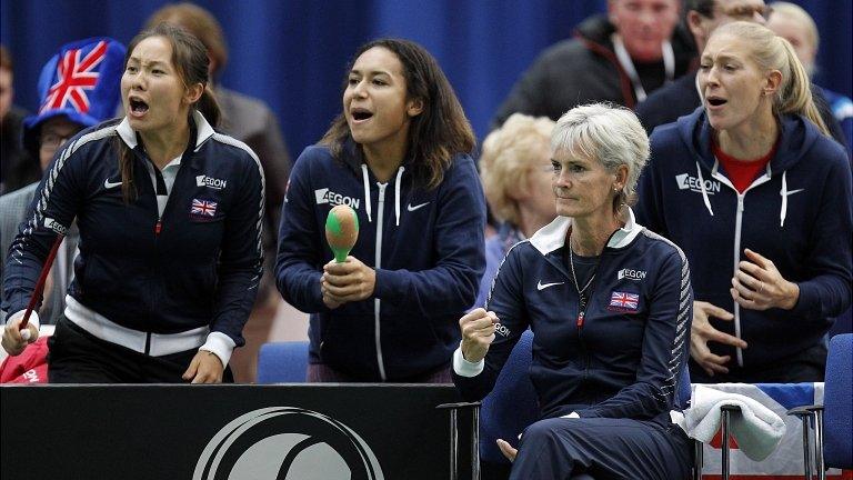 Tara Moore, Heather Watson, team captain Judy Murray and Jocelyn Rae