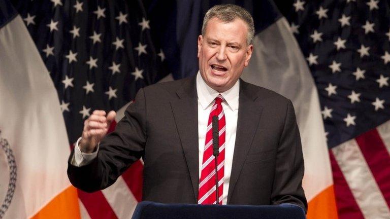 New York City Mayor Bill de Blasio appeared in Queens, New York, on 10 February 2014