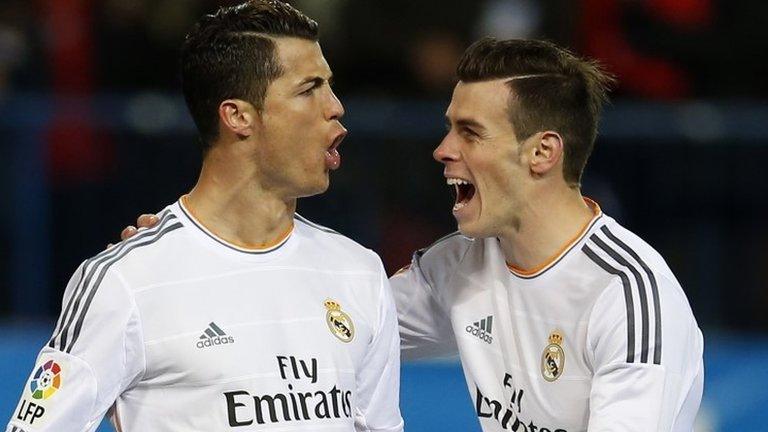 Real Madrid's Cristiano Ronaldo (left) is congratulated by team-mate Gareth Bale