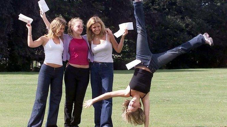 A-Level students celebrating their results