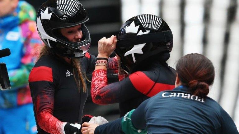 Kaillie Humphries and Heather Moyse (left) of Canada team 1