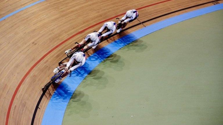 The GB women's team pursuit squad in training