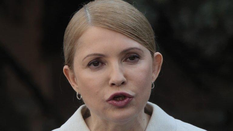 Former Ukrainian Prime Minister Yulia Tymoshenko at a press conference in Kiev on 27 March