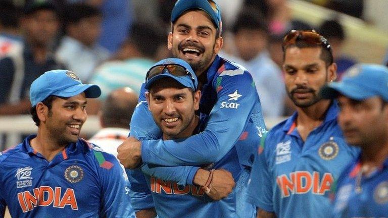 Virat Kohli and team-mates celebrate