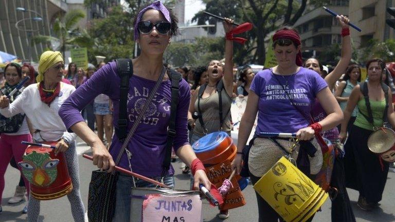 Women march in Colombia, 8 March 2014