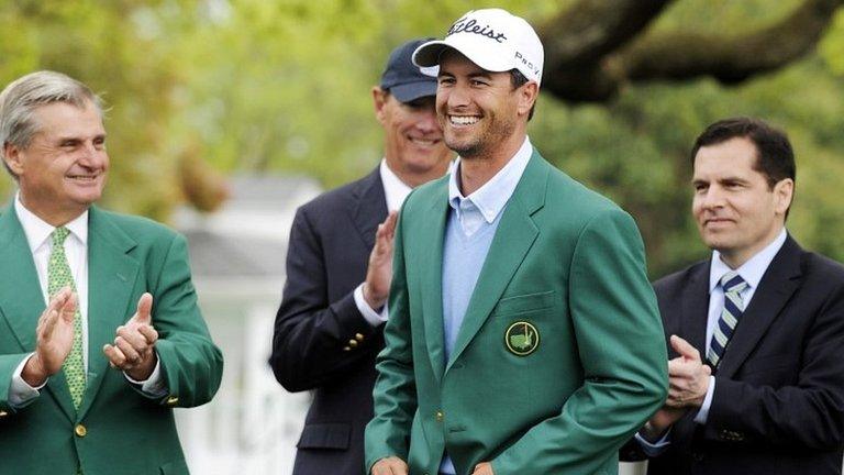 Masters champion Adam Scott arrives at Augusta