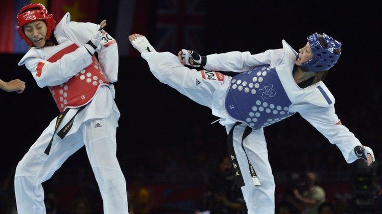 Jade Jones (blue) winning her gold medal at London 2012