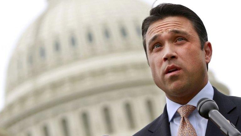 Representative Michael Grimm speaks at a news conference on Capitol Hill in Washington 9 May 2012