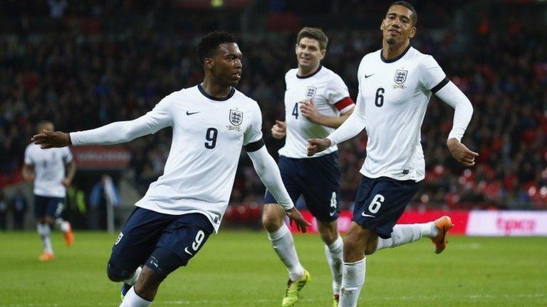 (Left to right) England's Daniel Sturridge, Steve Gerrard and Chris Smalling