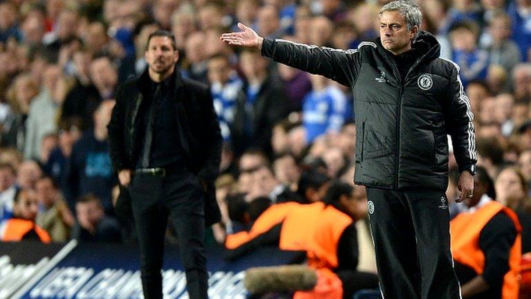 Atletico Madrid coach Diego Simeone and Chelsea boss Jose Mourinho