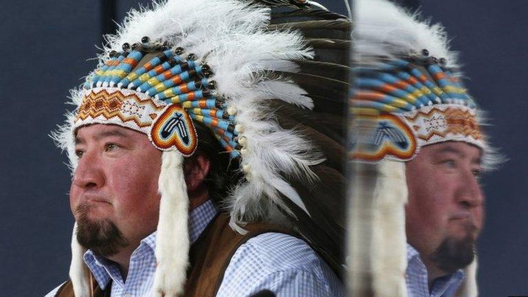 Grand Chief Derek Nepinak of the Assembly of Manitoba Chiefs takes part in a news conference regarding the federal government’s First Nations education reform bill in Ottawa 28 April 2014