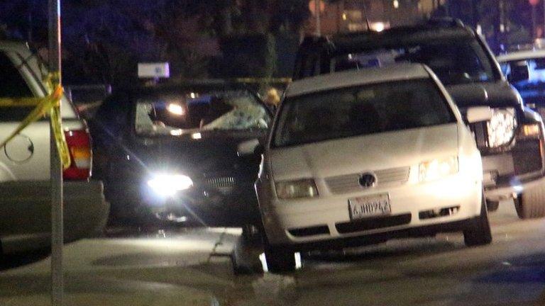 Vehicle with smashed window found following mass shooting the University of Santa Barbara in Isla Vista, California, 23 May