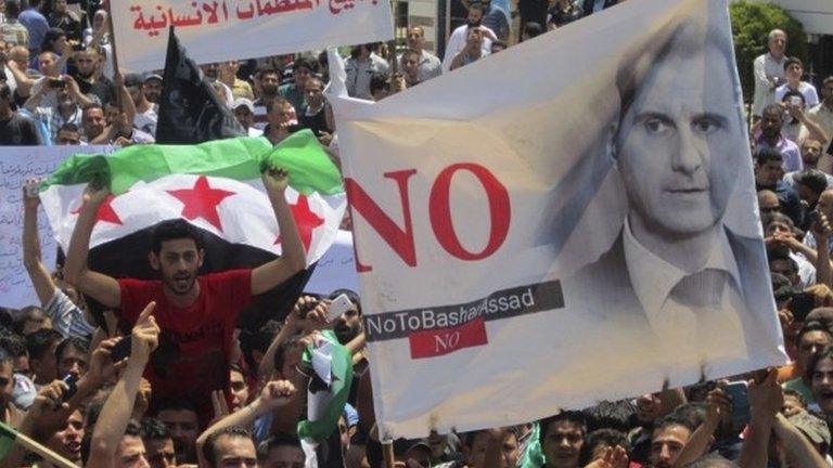 Syrian refugees and Lebanese protest in Tripoli against presidential election in Syria (30 May 2014)