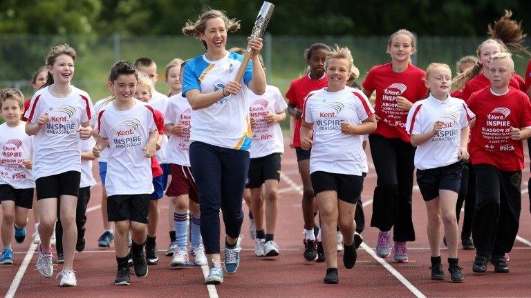 Lizzy Yarnold running with children in Kent