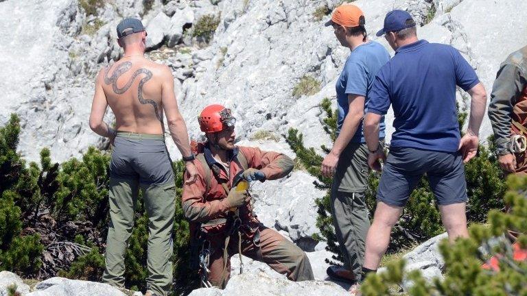 Cave rescuers on the Unterberg mountain, southern Germany, 11 June