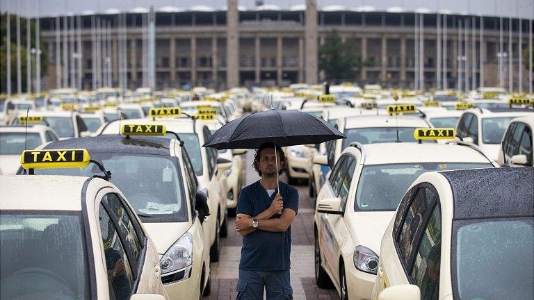 Taxi protest in front of the Olympic stadium in Berlin. 11 June 2014