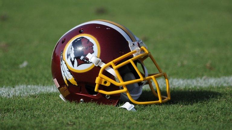 A Washington Redskins football helmet seen in Ashburn, Virginia, on 18 June 2014