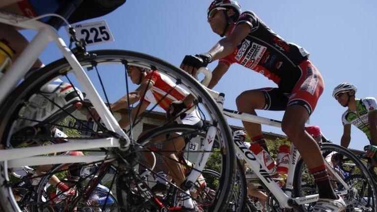 Competitors warm up as they ride through Sarajevo before the Sarajevo Grand Prix 22/06/2014