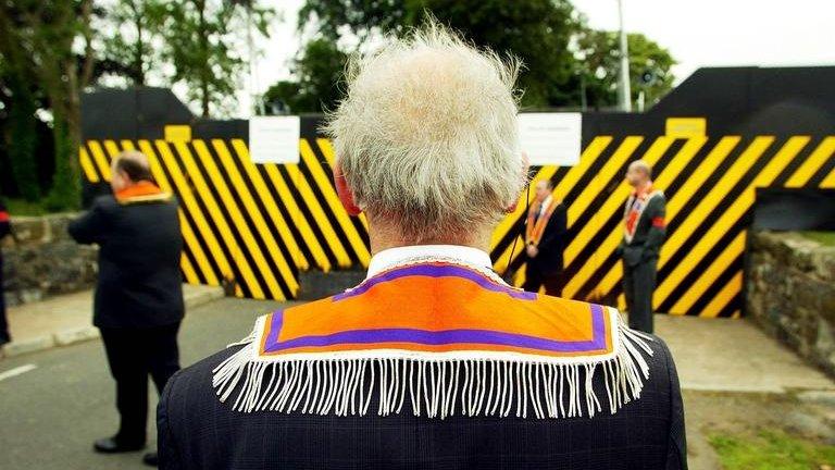 Orangeman at Garvaghy Road barrier