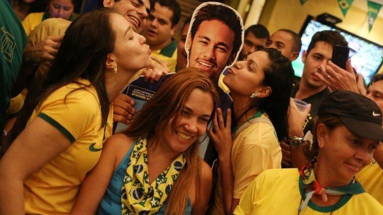 Neymar cut-out and Brazil fans