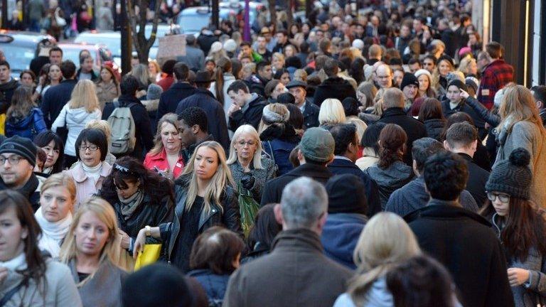 Crowds of people in central London