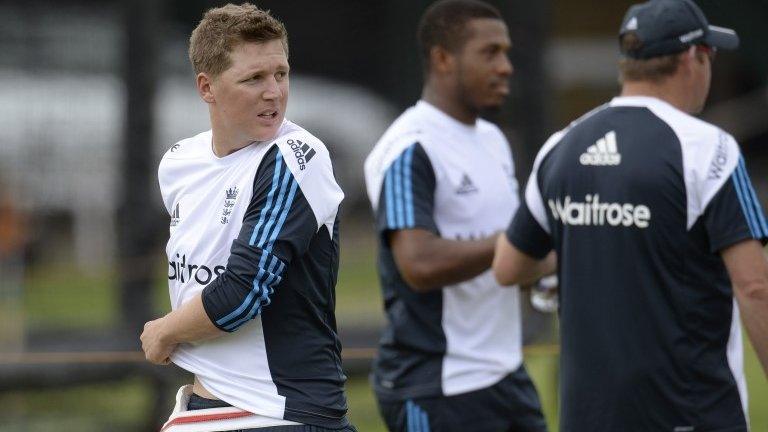 England"s Gary Ballance (L) looks on during a training session before Thursdays second Test against India at Lords cricket ground