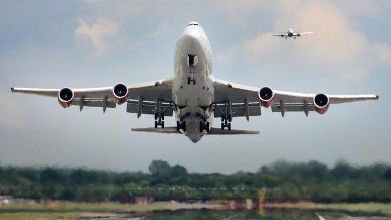 A passenger jet taking off