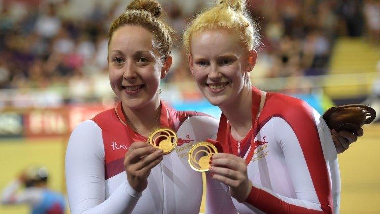 Helen Scott and Sophie Thornhill celebrate gold