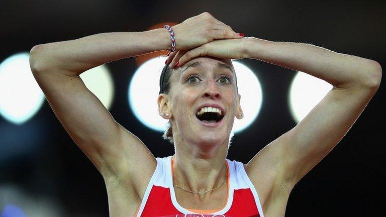 Laura Weightman (right) reacts as she finishes in second place in the women's 1500m final