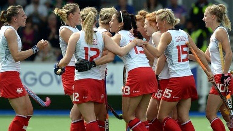 Goal scorer Lily Owsley is congratulated by her England team-mates