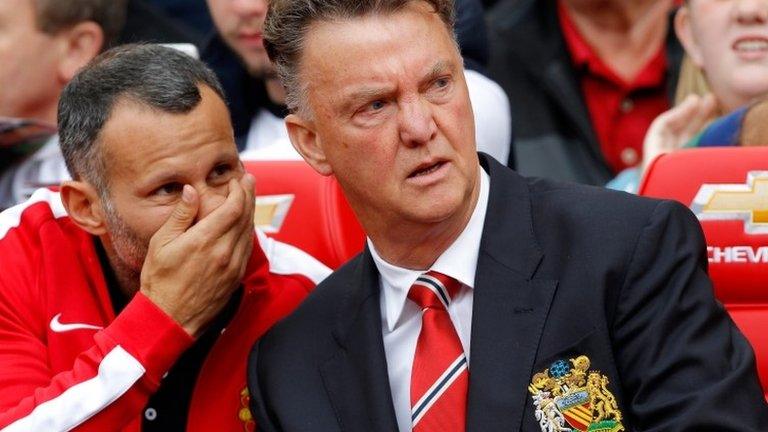 Manchester United assistant Ryan Giggs (left) and manager Louis van Gaal