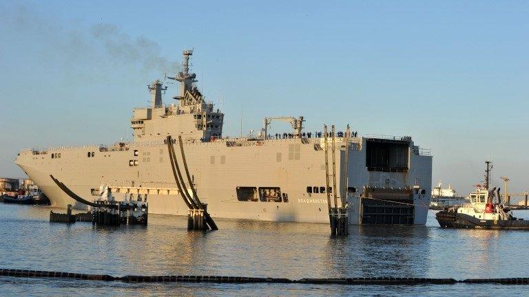 Vladivostok helicopter carrier in French port of St Nazaire 5 March 2014