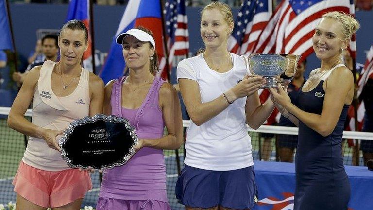 Flavia Pennetta, Martina Hingis, Ekaterina Makarova and Elena Vesnina