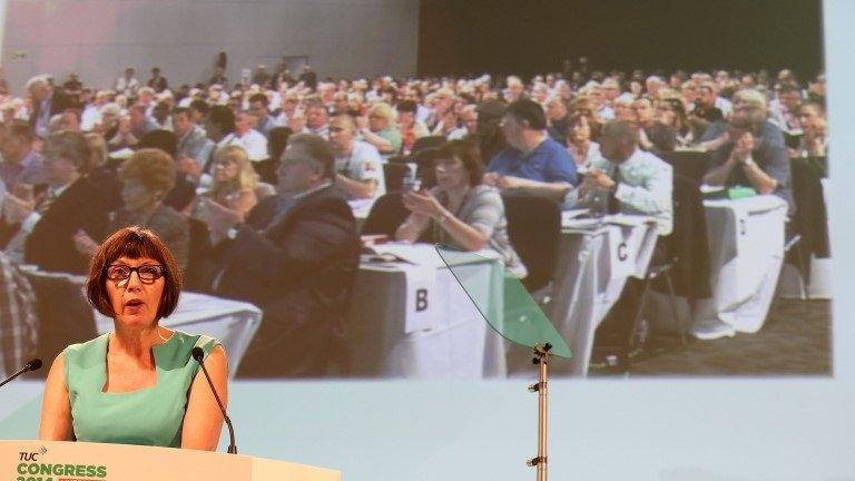 Francis O'Grady, general secretary of the TUC delivers her keynote speech