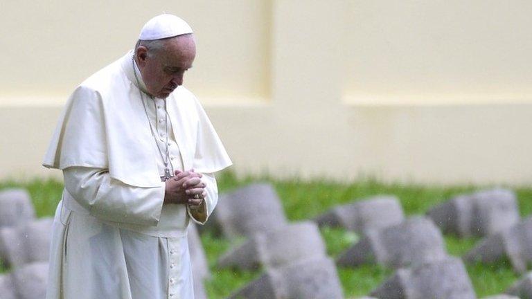 Pope Francis during a mass at Redipuglia military cemetery in Italy on 13 September 2014