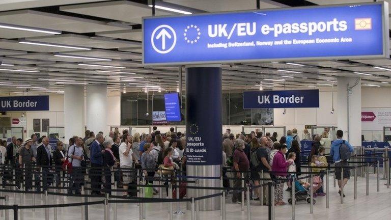 Passport control at Gatwick Airport