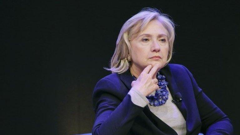 Former Secretary of State Hillary Rodham Clinton listens to questions from members of the audience during a discussion on the empowerment of women and girls at the Ford Foundation in New York 12 September 2014