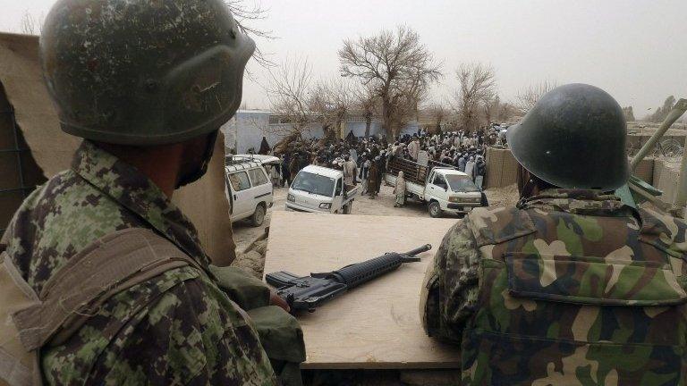 Afghan asoldiers in US base in Panjwai district, Kandahar province 11 MArch 2012