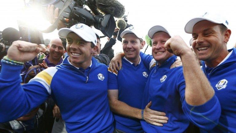 Rory McIlroy and team-mates celebrate winning