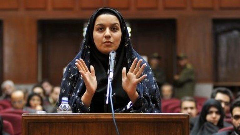 A picture taken on December 15, 2008 at a court in Tehran shows Iranian Reyhaneh Jabbari speaking to defend herself during the first hearing of her trial for the murder of a former intelligence official.