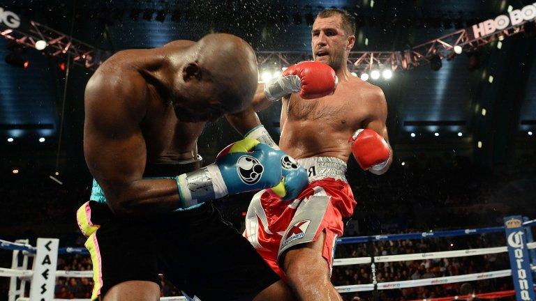 Sergey Kovalev delivers a blow to Bernard Hopkins