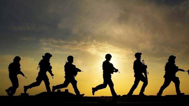 British soldiers in silhouette